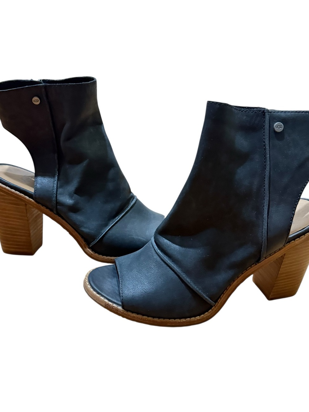 UGG Valencia Chunky Heel Ankle Booties Womens 8.5 Peep-toe Boho Trendy Leather